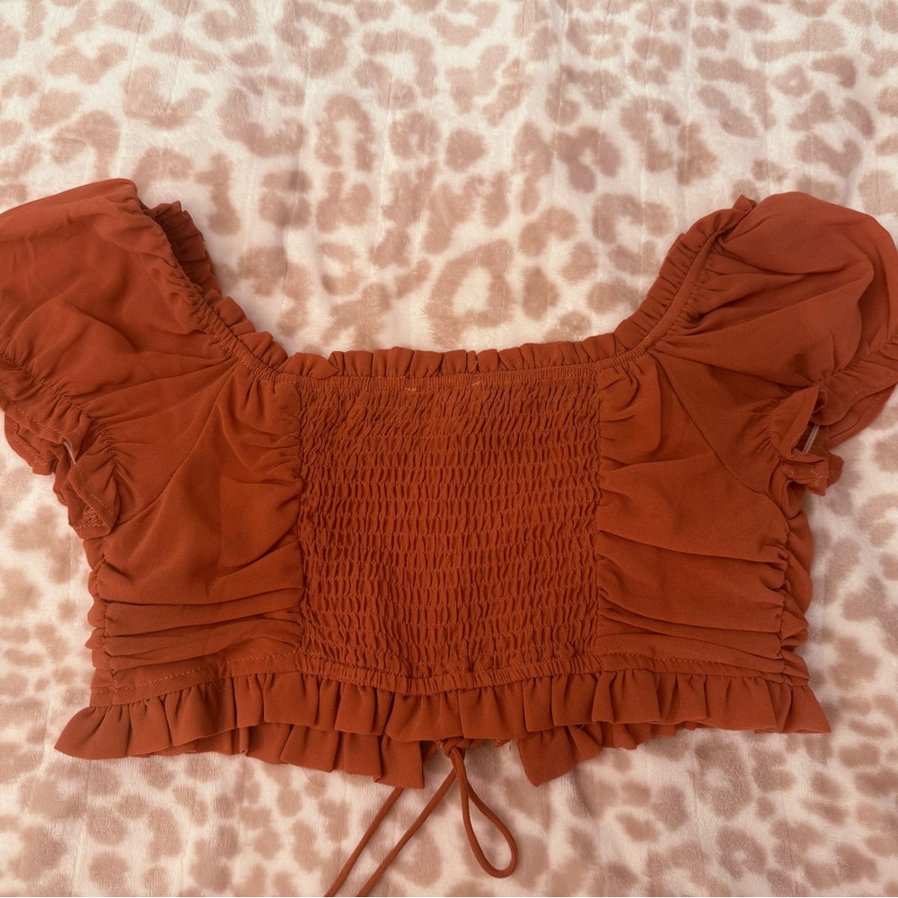 Terracotta Ruffled Crop Top - Picture 2 of 6